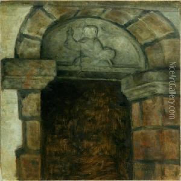 A Portal In A Danish Church Oil Painting - Svend Hammershoi