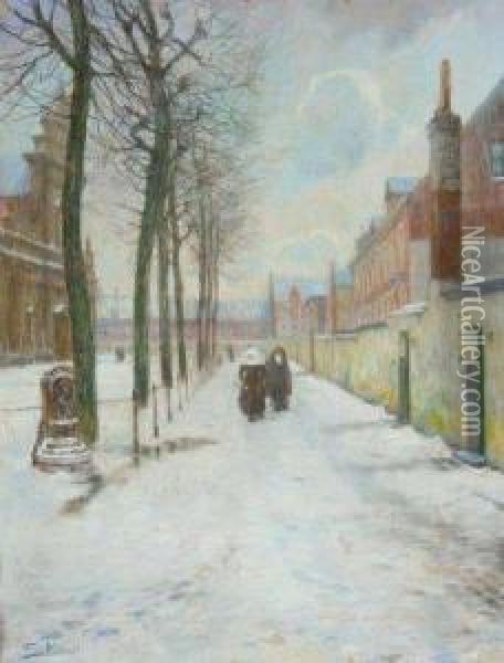 Beguinage A Gand L'hiver Oil Painting - Ferdinand Willaert