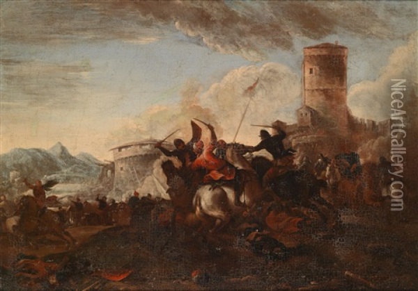 Reitergefecht Vor Einer Festung Oil Painting - Jacques Courtois