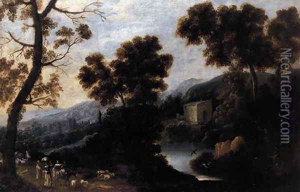 Landscape with Figures c. 1660 Oil Painting - Ignacio de Iriarte