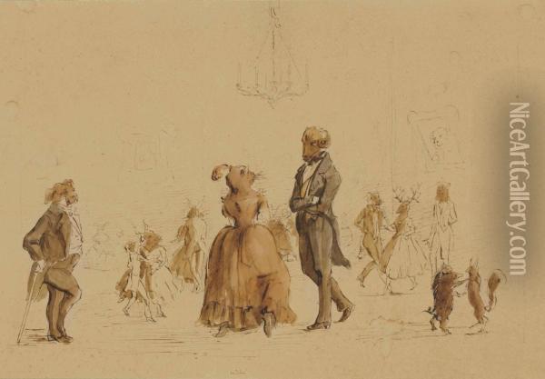 La Polka Des Animaux; Et Caricature De Trois Personnages Oil Painting - J. J. Grandville