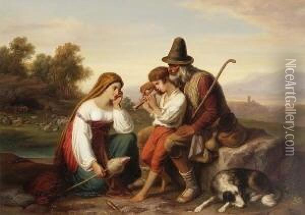 Italienische
 Hirtenfamilie. Oil Painting - Johannes Riepenhausen