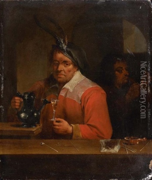 Un Buveur Et Un Fumeur Dans Un Interieur Oil Painting - Abraham Diepraam