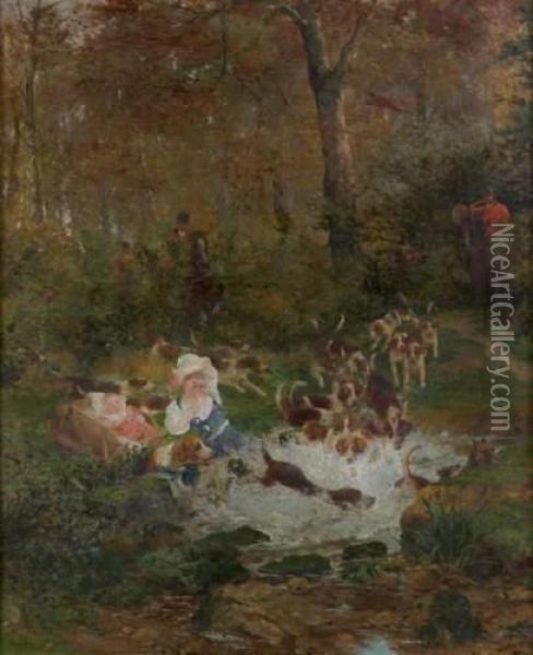 Scene De Chasse Oil Painting - Alphonse Gaudefroy
