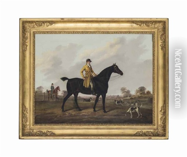 A Huntsman On A Chestnut Hunter, With Hounds And A Huntsman Beyond, In An Extensive Landscape Oil Painting - Benjamin Marshall