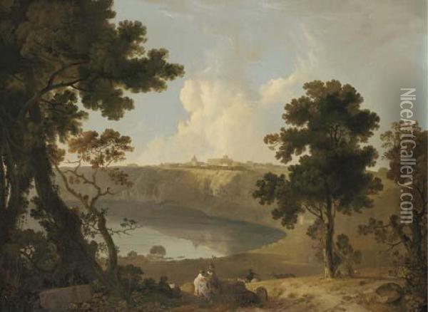 View Of The Castel Gandolfo And Lake Albano Oil Painting - Richard Wilson