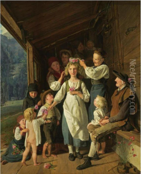 Die Kranzeljungfer (the Bridesmaid) Oil Painting - Ferdinand Georg Waldmuller
