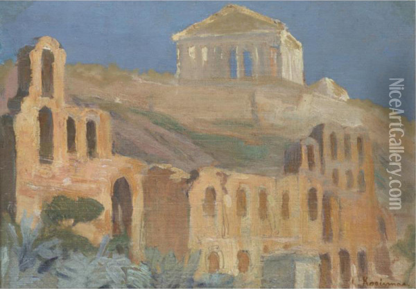 The Acropolis Oil Painting - Lykourgos Lic Kogevinas /