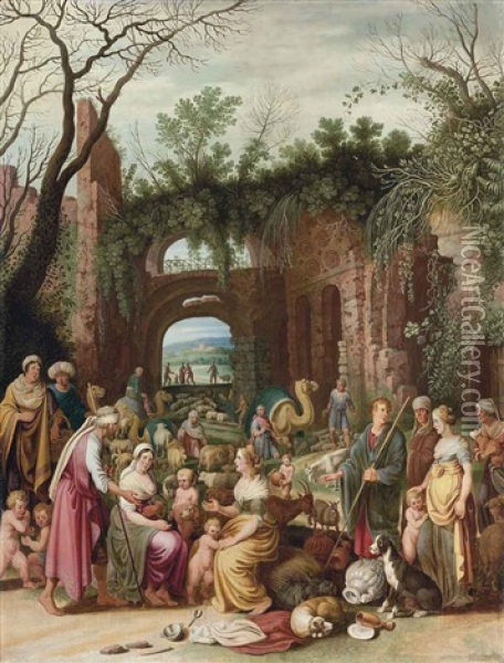 Laban Demanding The Return Of The Teraphim From Rachel Oil Painting - Willem van Nieulandt the Younger