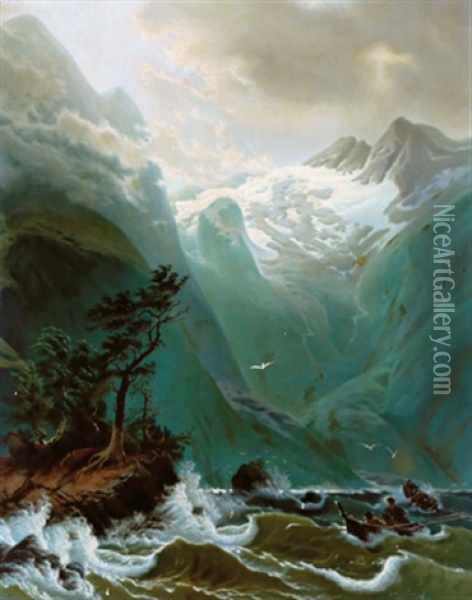 Sturmische Uberfahrt Am Alpensee Oil Painting - Louis-Gabriel-Eugene Isabey