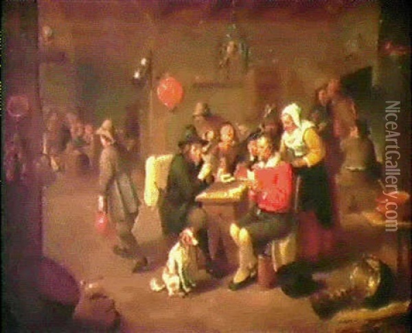 Les Tricheurs, Interieur D'auberge Et Joueurs De Cartes Oil Painting - Matheus van Helmont