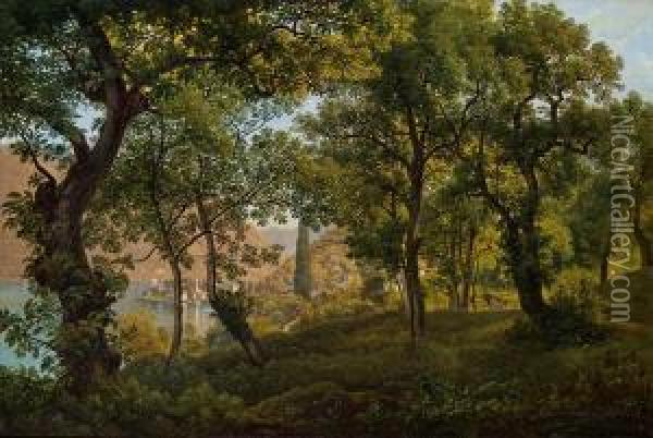 Sudliche Waldlandschaft Mit See Oil Painting - Josef Rebell