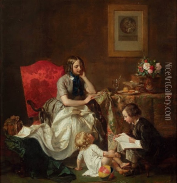 Mere Et Enfants Oil Painting - Jean Baptiste Antoine Emile Beranger