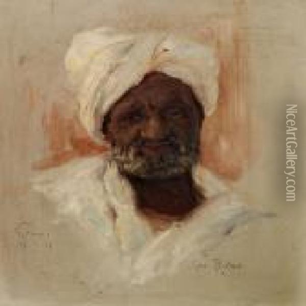 A Berber With Awhite Turban Oil Painting - Max Friedrich Rabes