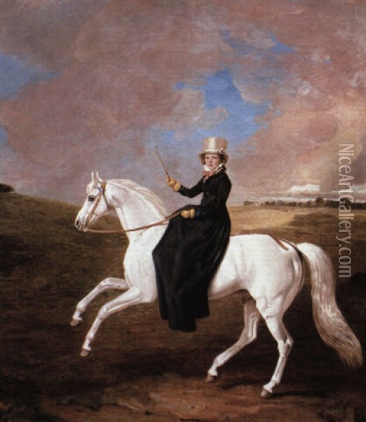 Portrait Mary Musters On Grey Horse Oil Painting - Benjamin Marshall