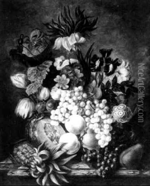 Still Life Of Fruit And Flowers On A Marble Plinth Oil Painting - Jan van Os