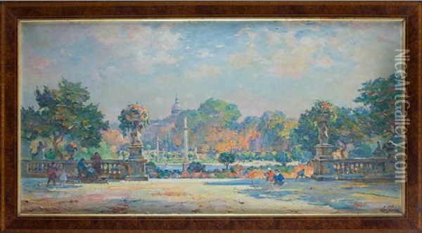 Ogrod Luksemburski W Paryzu Z Widokiem Na Panteon Oil Painting - Olga Slom