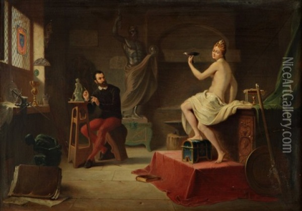 L'atelier Du Sculpteur (cellini) Oil Painting - Jean-Baptiste Victor Loutrel