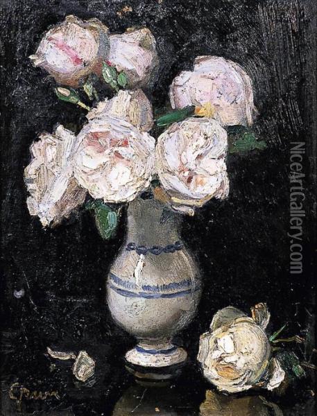 Vase De Roses Blanches Oil Painting - Jules-Alexandre Grun