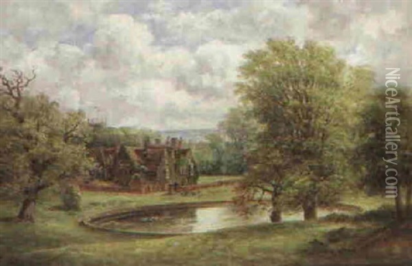 A Suffolk Country House In A Park Oil Painting - John Moore Of Ipswich