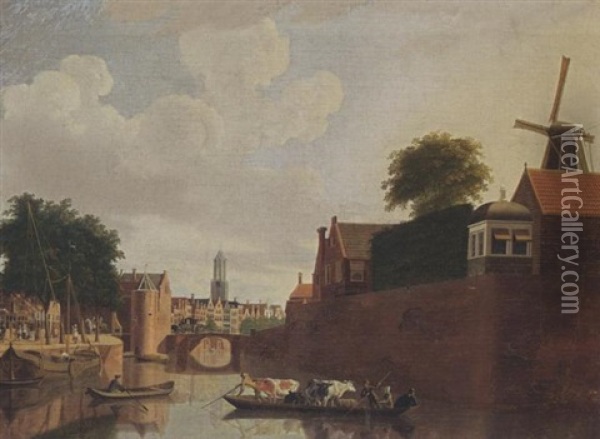 Utrecht: A View Of The Weerdport With The Domtoren Beyond Oil Painting - Hendrik Keun