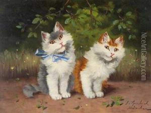 Zwei Neugierige Katzen Oil Painting - Sophie Sperlich
