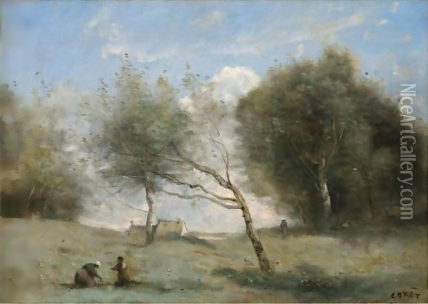 Les Pres De La Petite Ferme Oil Painting - Jean-Baptiste-Camille Corot
