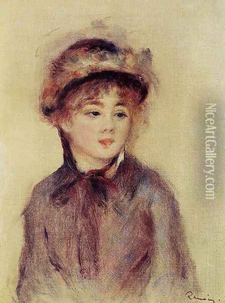 Bust Of A Woman Wearing A Hat Oil Painting - Pierre Auguste Renoir