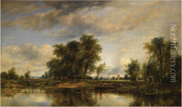 View On The Thames Oil Painting - Frederick Waters Watts