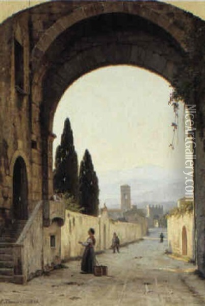 Gadeparti I Assisi Oil Painting - Peter Kornbeck
