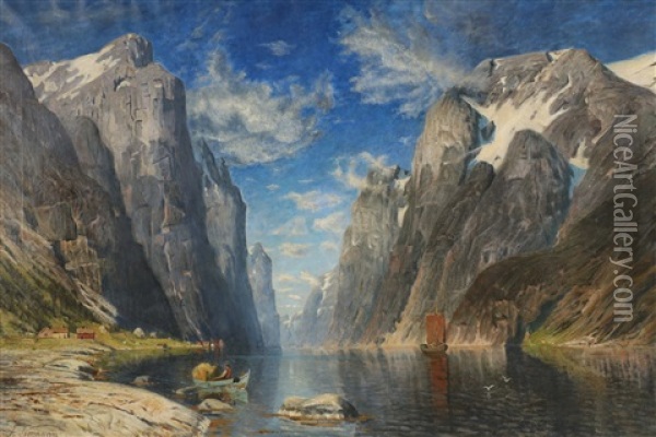 Fjordlandskap Fra Raftesundet, Vesteralen Oil Painting - Adelsteen Normann