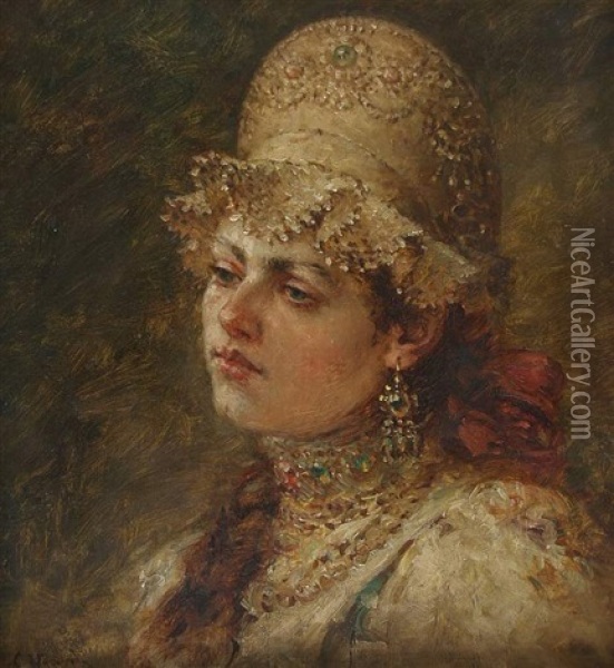 Portrat Einer Jungen Frau Oil Painting - Konstantin Egorovich Makovsky
