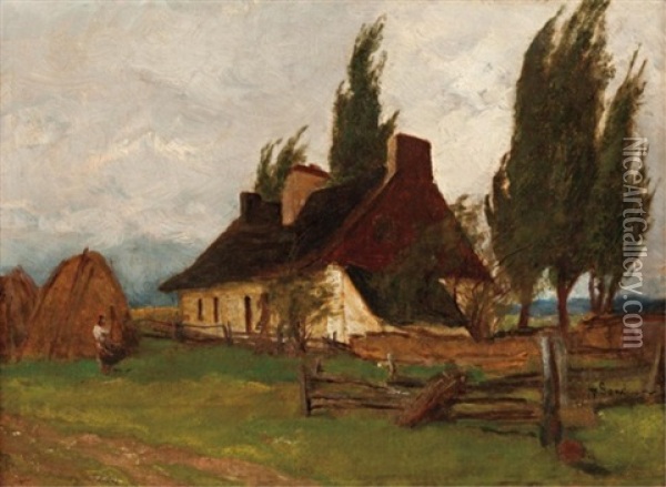 French Farmhouse Oil Painting - Henry Sandham