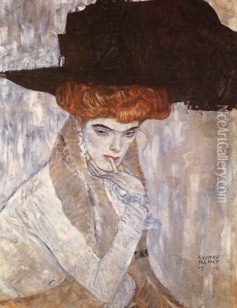 The Black Feather Hat 1910 Oil Painting - Gustav Klimt