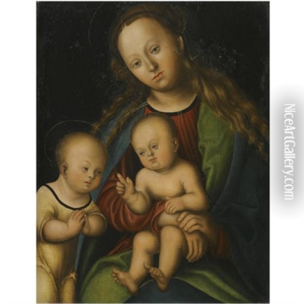 Virgin And Child With The Infant Saint John The Baptist Oil Painting - Lucas Cranach the Elder