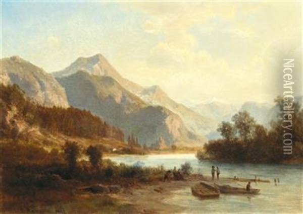Scene From The Lower Inntal (tyrol) Oil Painting - Ludwig Georg Eduard Halauska