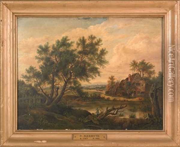 Landscape With Cottage And Figures Oil Painting - Patrick Nasmyth