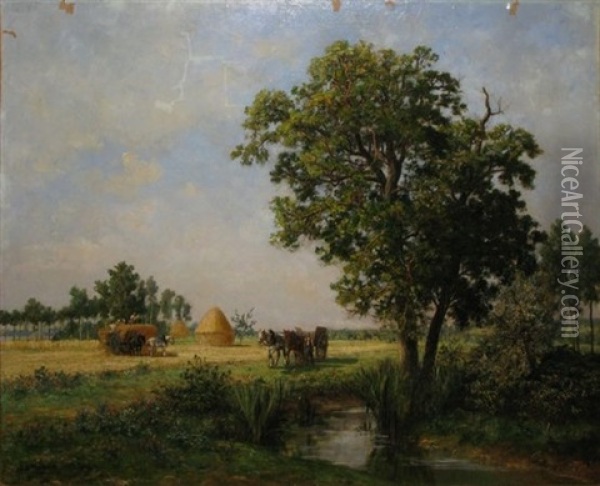 La Fenaison Oil Painting - Ernest Guillemer