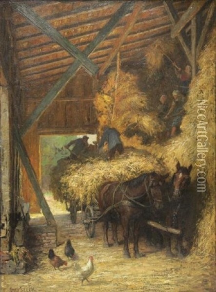 Barn Scene Oil Painting - Otto Seeck