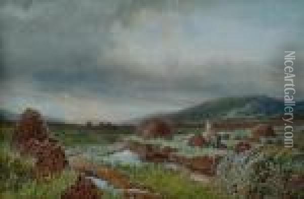 Stacking Peat - Arthog Moor Oil Painting - John Mallard Bromley