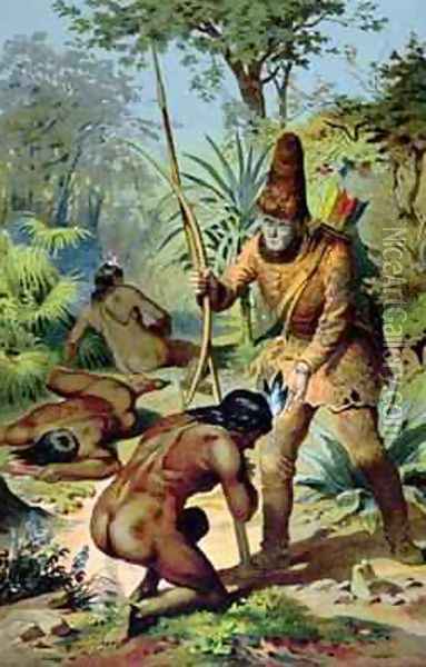 Robinson Crusoe and Man Friday 1880 Oil Painting - Carl Offterdinger
