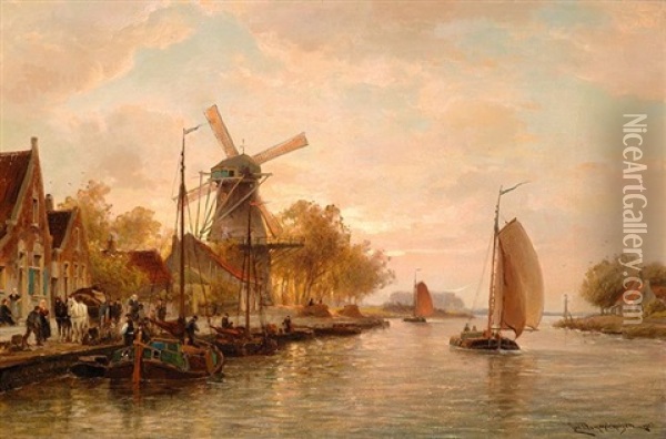 The Rembrandt Mill In Hazerswoude Near Leiden Oil Painting - Cornelis Christiaan Dommelshuizen