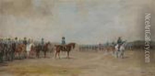 Kaiser Franz Joseph I On A Horse In The Battle Field Oil Painting - Julius von Blaas