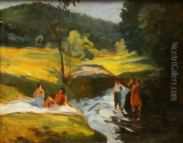Pejzaz - Nad Rzeka Oil Painting - Efraim Seidenbeutel