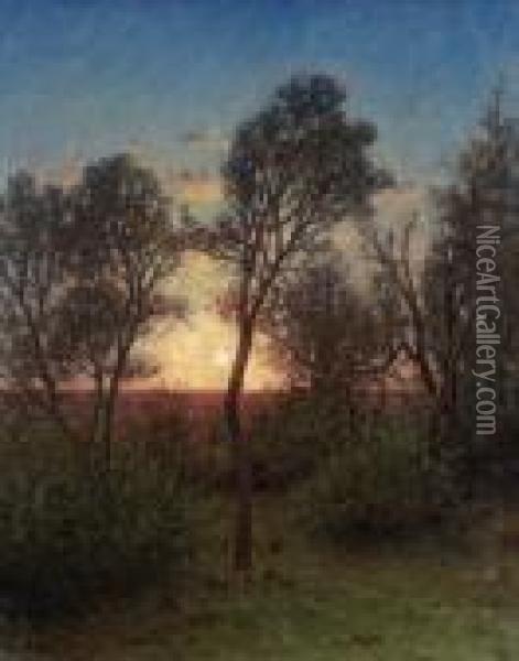 Landskap I Solnedgang Oil Painting - Per Ekstrom