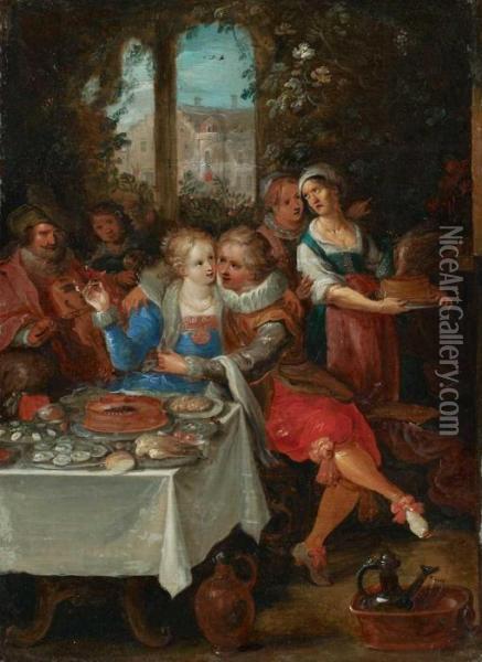 Der Verlorene Sohn Verprasst Sein Gut Oil Painting - Frans II Francken