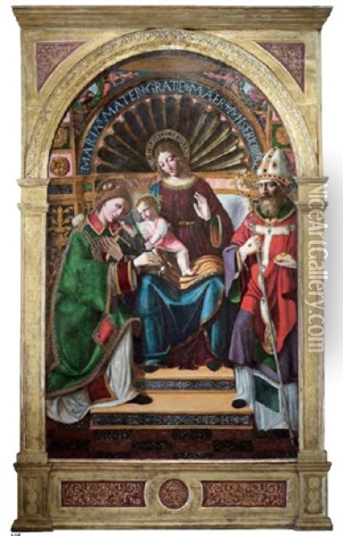 Madonna Con Il Bambino E I Santi Stefano E Nicola Di Bari Oil Painting - Leonardo Da Vinci