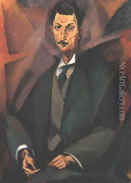 Portrait of Virgil Ciaclan 1914 Oil Painting - Lajos Tihanyi