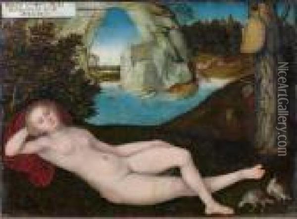 < La Nymphe De La Source >. Oil Painting - Lucas The Elder Cranach