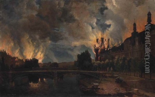 L'incendie Des Tuilleries Oil Painting - Leon-Auguste Melle